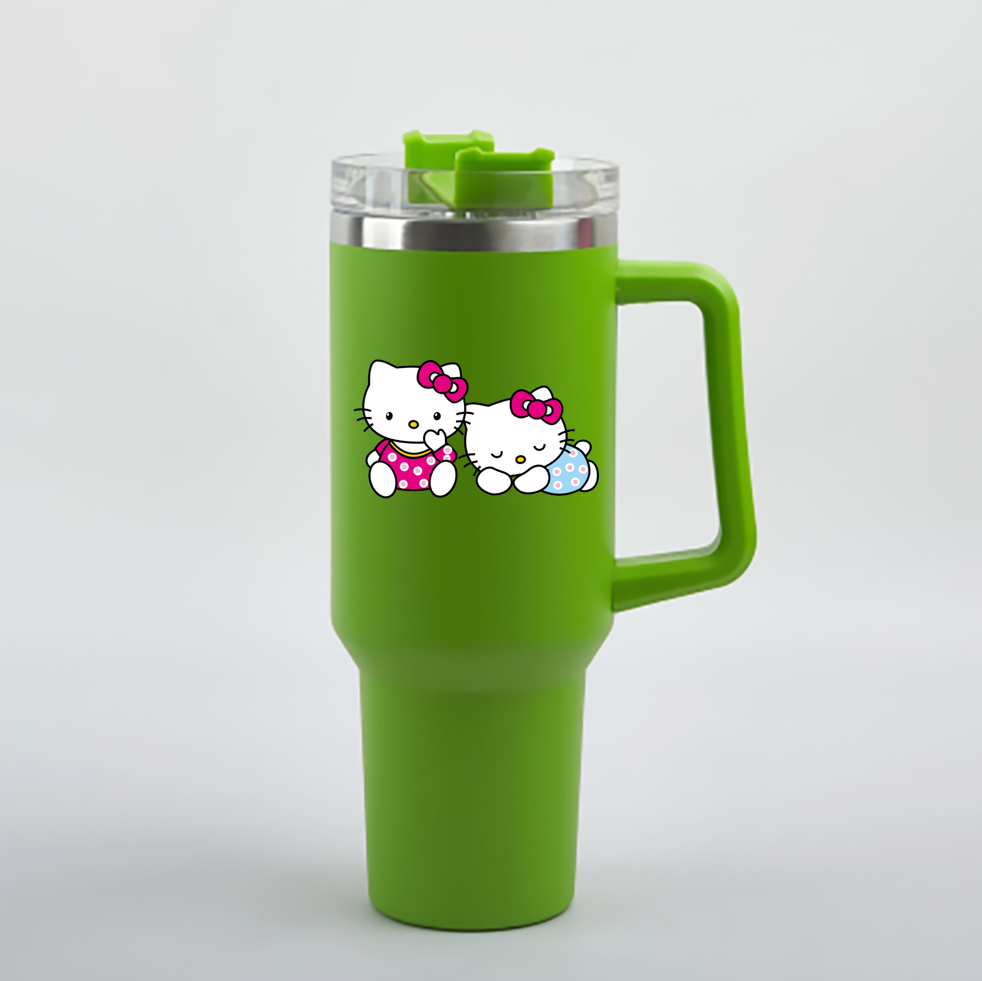 （画像用） Hello Kitty ハローキティ 1200mL車用タンブラー - クリスタルステッカー（プラスチックストロー付き）